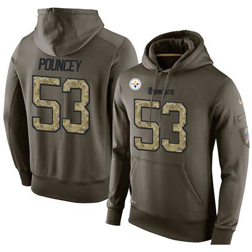 NFL Men's Nike Pittsburgh Steelers #53 Maurkice Pouncey Stitched Green Olive Salute To Service KO Performance Hoodie - Click Image to Close